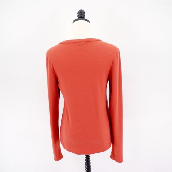 Guess XL Orange Scoop Neck Button Ribbed Polyester Rayon Sweater Long Sleeve - Picture 5 of 9